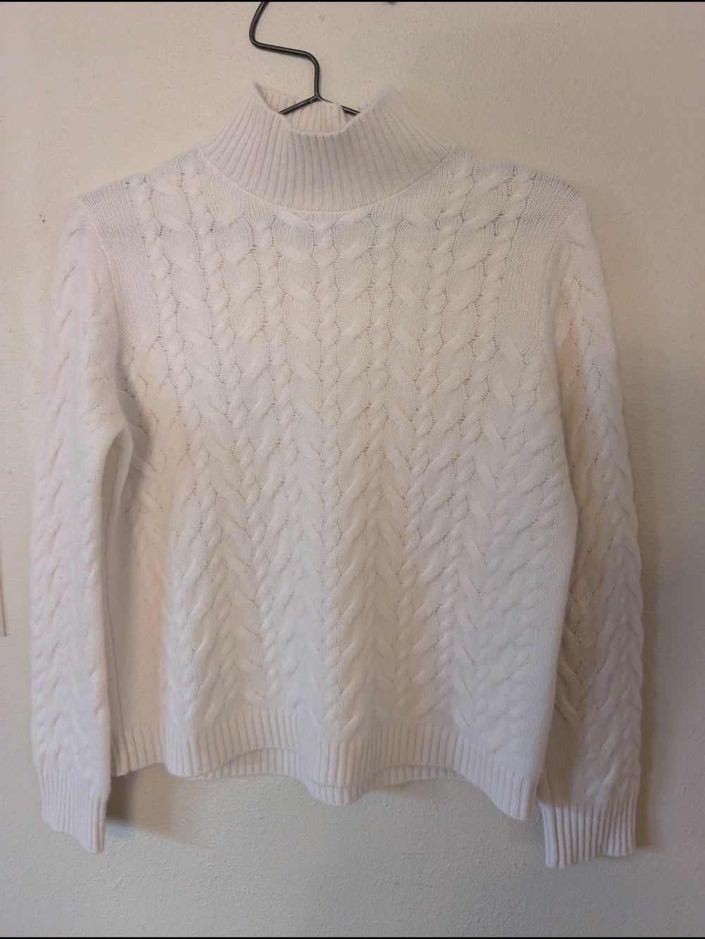 Women’s Cream Cable Knit Cashmere Mock Neck Sweater